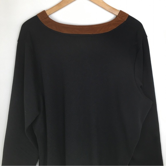 Lauren Ralph Lauren Women’s Tunic Top Black with Brown Faux Suede Trim Size 3X - Picture 8 of 12